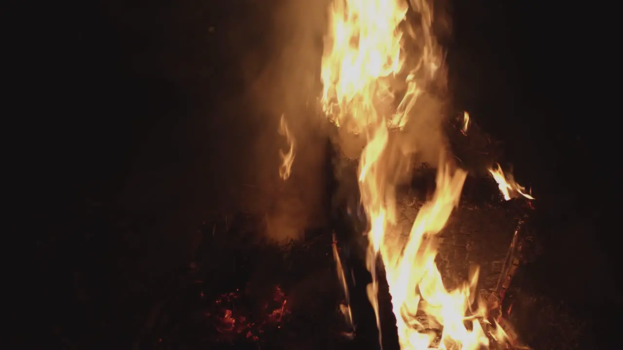 Flames Burning Wooden Furniture At Night