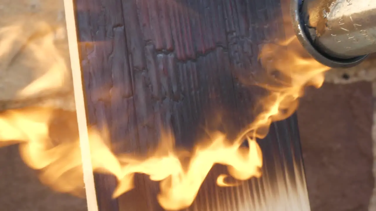 Burning Plank of Wood Japanese Preservation Technique Close Up