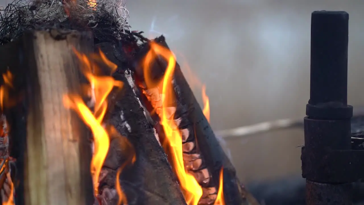 Close up of outdoor fireplace in the Winter