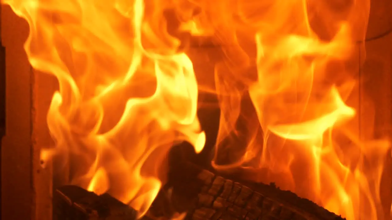 Slow motion Close-Up Burning Flames in Fireplace