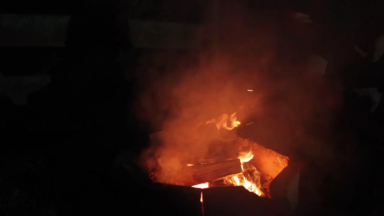 Close Up Of Campfire Burning At Night