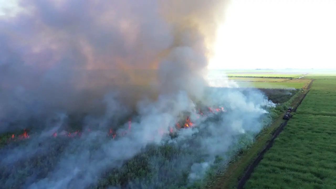 Excellent Aerial Shot Of A Sugar Cane Field Burning In Florida