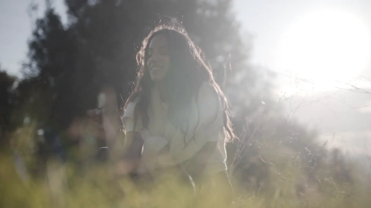 Spanish woman relishing life in nature in slow motion