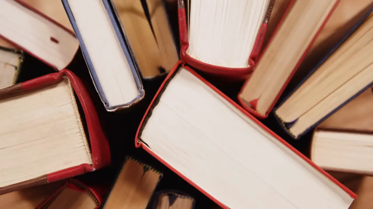 Close-up of books arranged