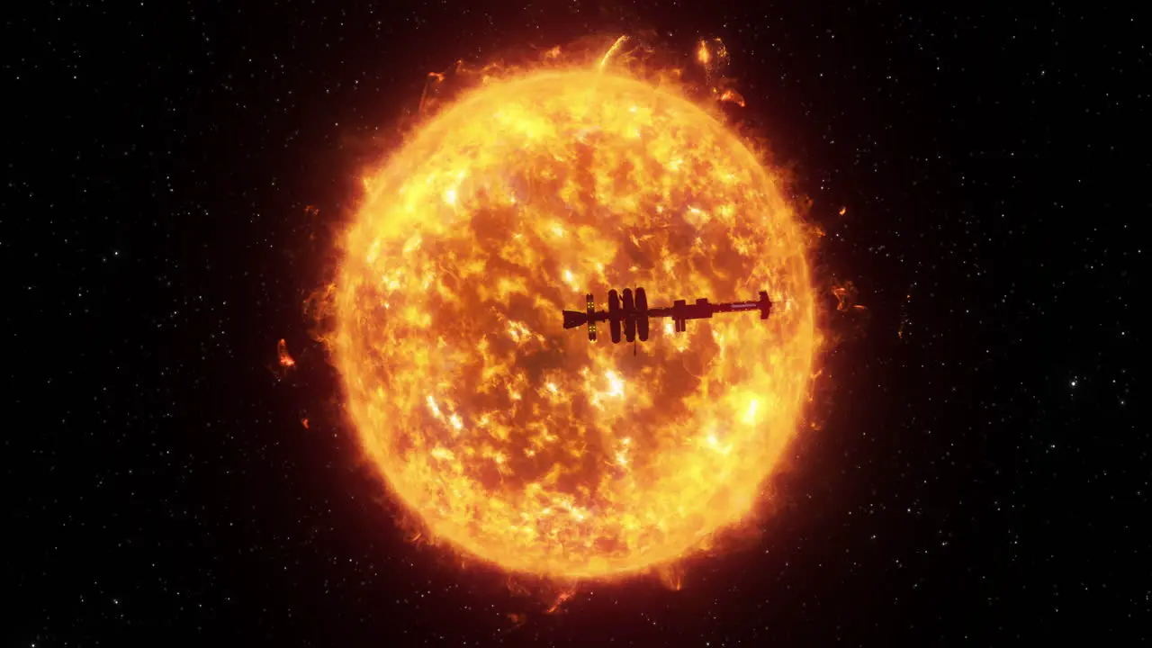 4K Spaceship flies in front of the Sun