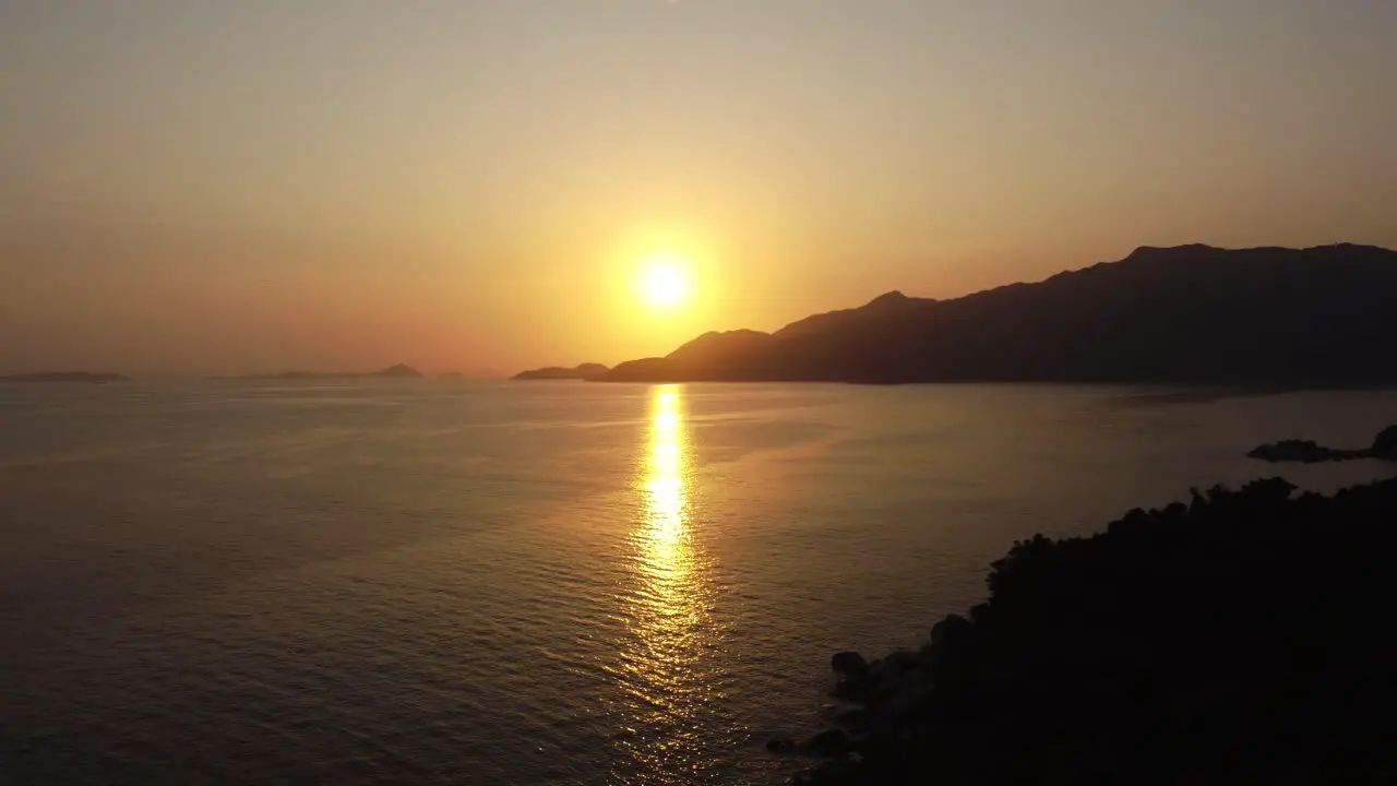 Beautiful Sunset Over a Jungle and Ocean Sea in Hong Kong