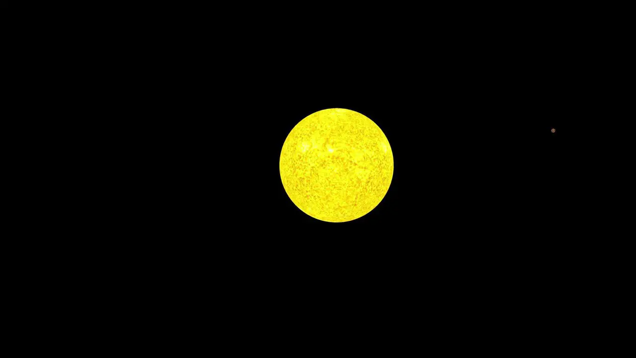 Animation of large yellow bright Sun sphere isolated on black background