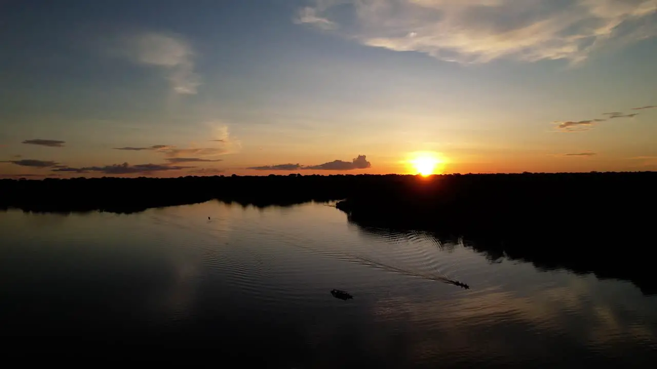 Aerial view of the sunset at the Amazon river in Colombia