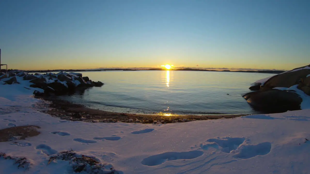 4k Wide shot of a beautiful sunset on a winter day in Sweden