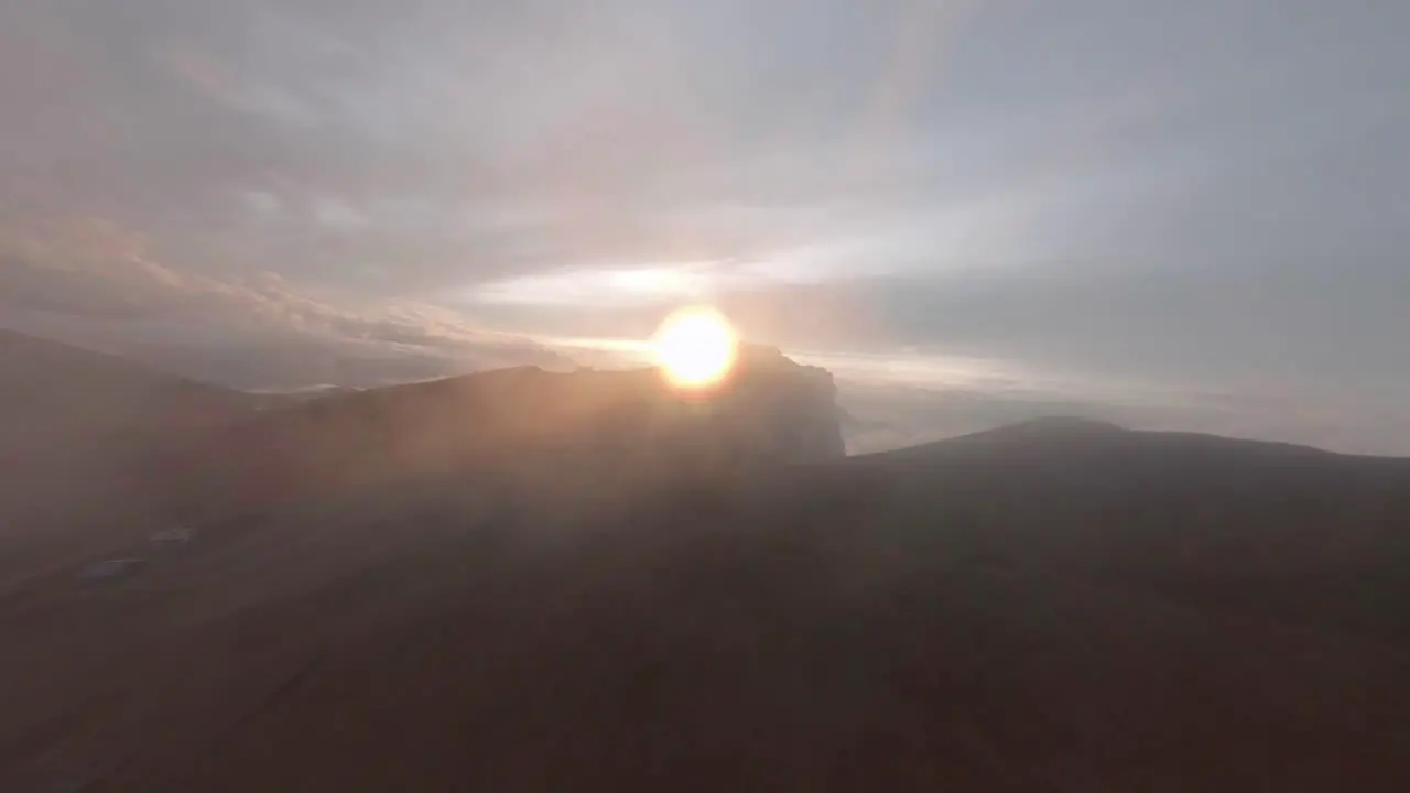 Flying Through The Beautiful Landscape Of Seceda Dolomites Italy To The Sun Aerial Shot