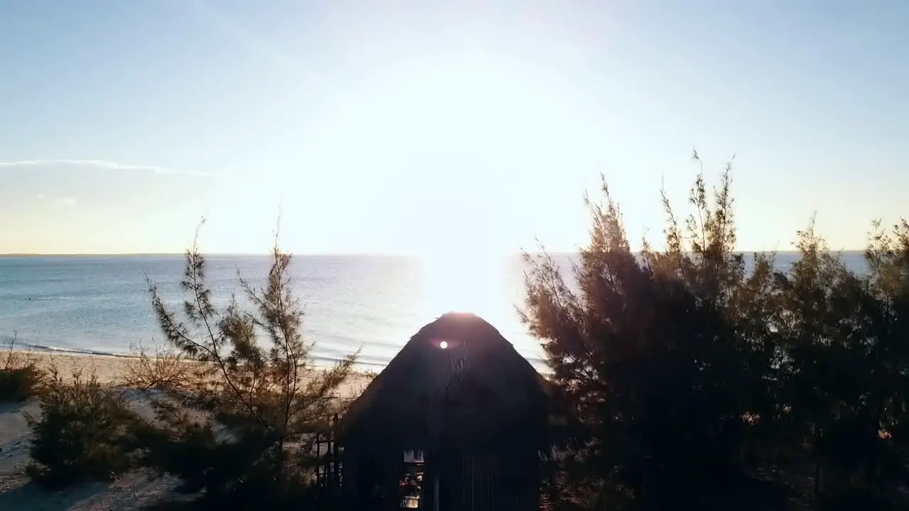 Smooth slowly rise up crane drone shot at golden hour sun set on hut beach Paradise film shot on zanzibar at africa tanzania in 2019 Cinematic wild nature aerial filmed in 1080 60p by Philipp Marnitz