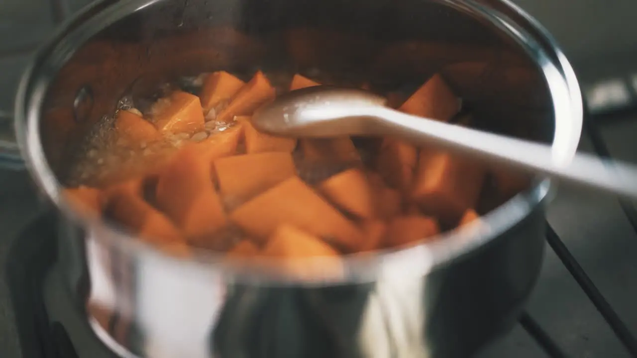 Stewed boiling pumpkin stell pan