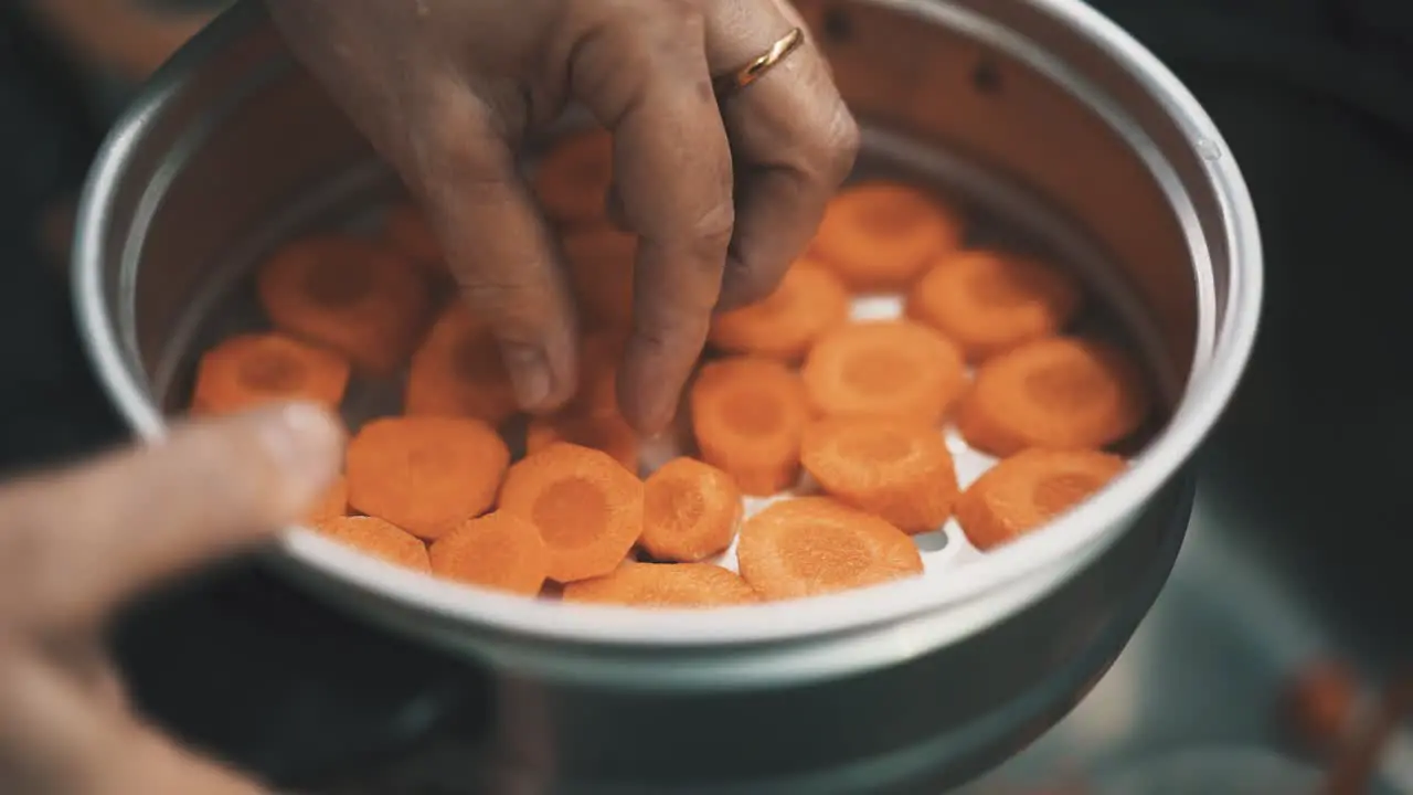 Preparing carrots for steam cooking