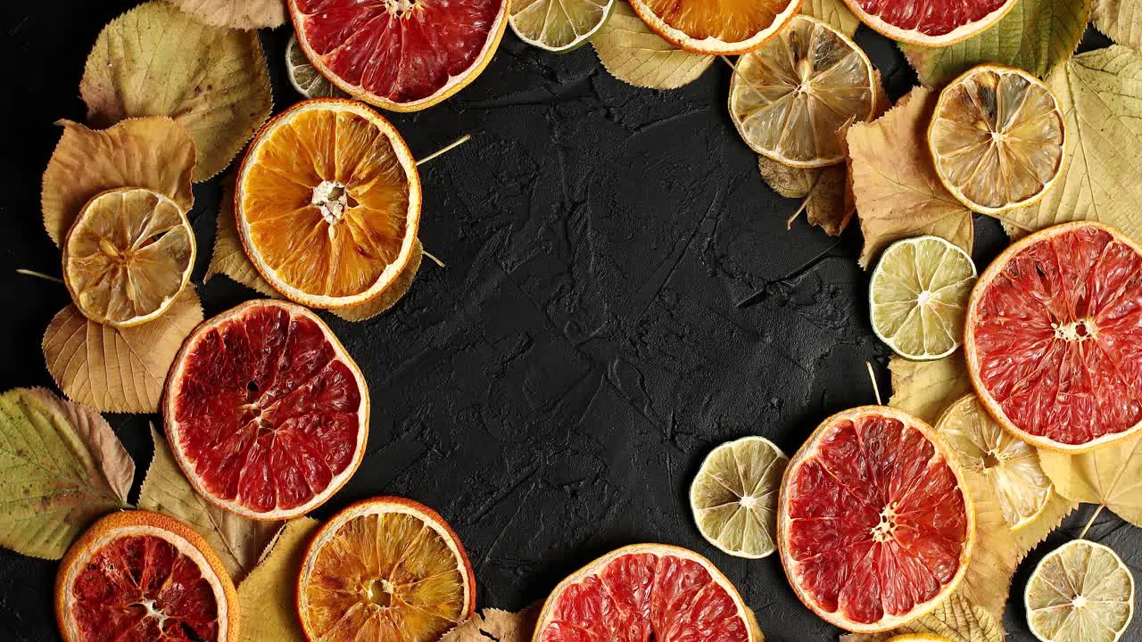 Dried slices of citrus fruit and leave