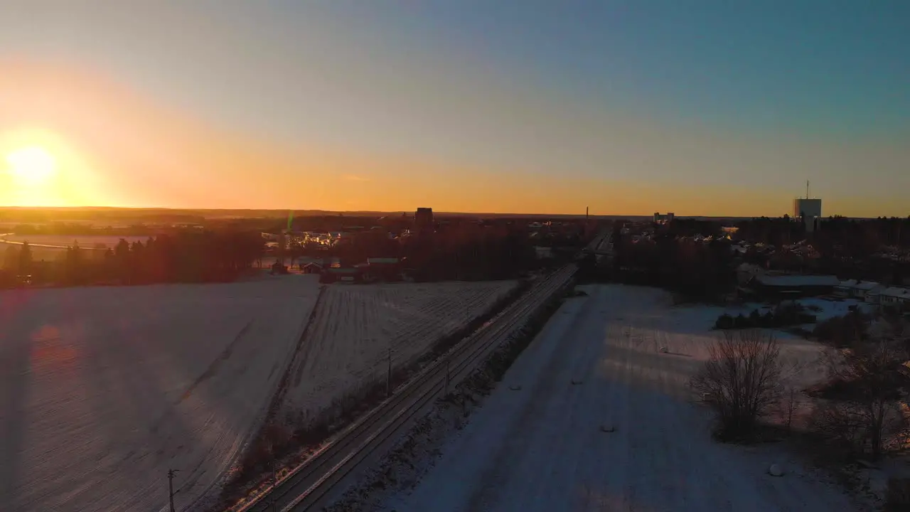 Drone panning by small town