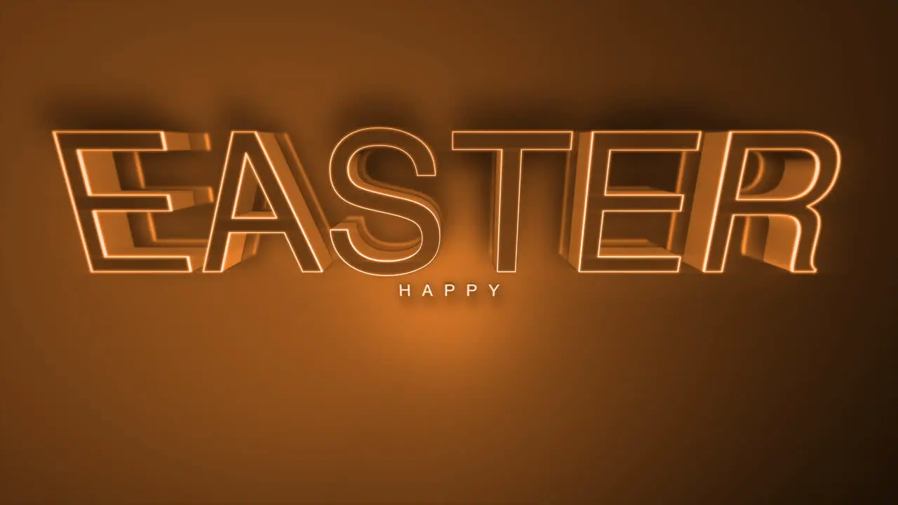 3d Happy Easter text in orange lines on dark brown background