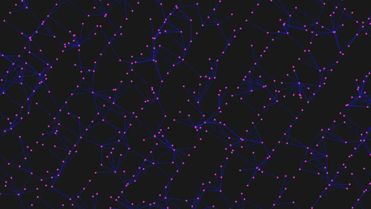 Starry constellation grid mesmerizing blue and orange dots on black background