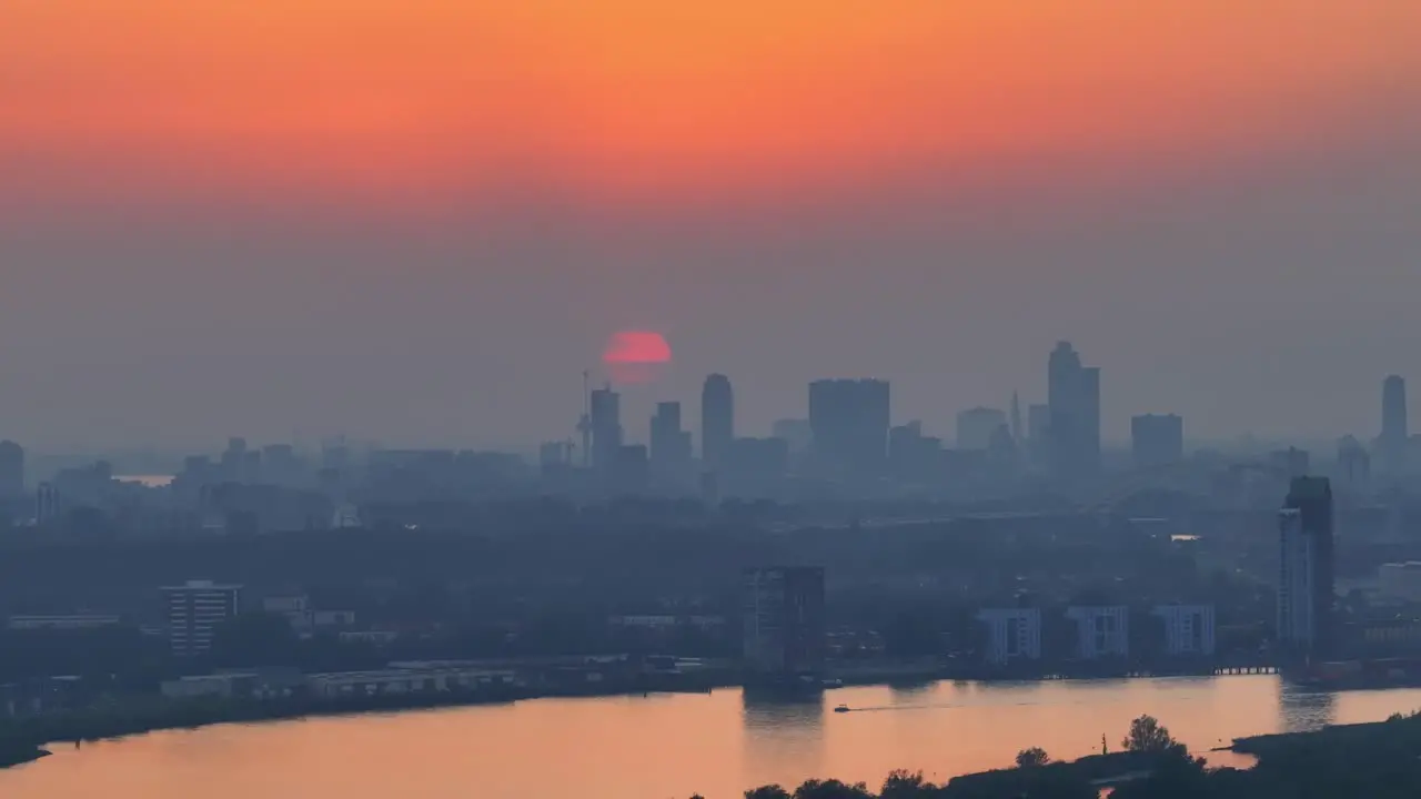 Rotterdam Skyline at Sunset Drone's Orange Glow