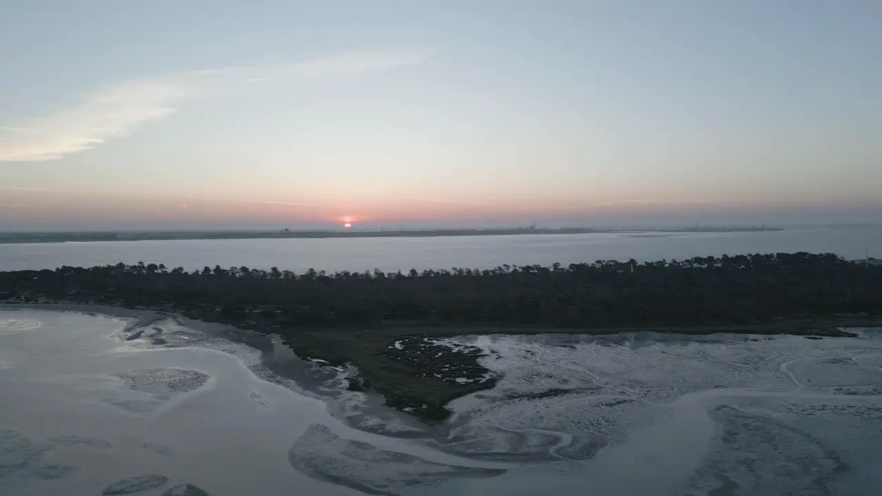 aerial view of orange Sunrise in slow motion near Setubal Portugal