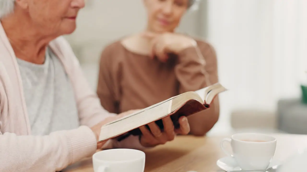 Bible study elderly woman and reading in home