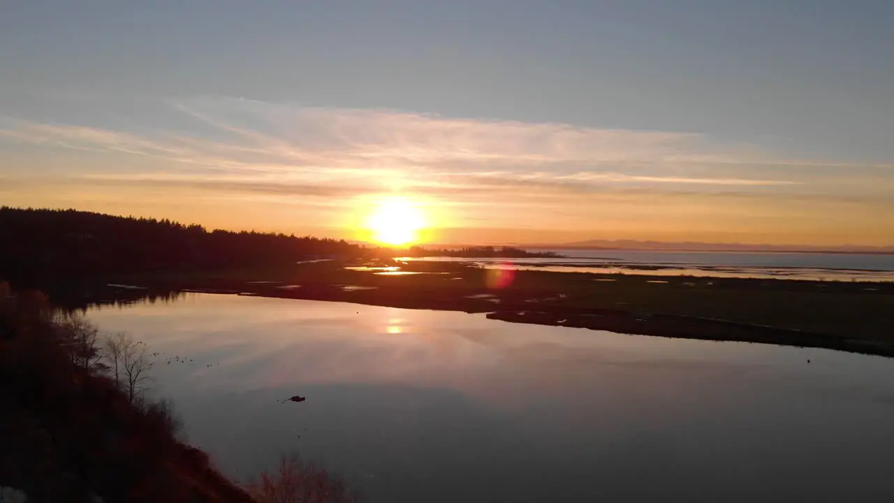 Drone 4K Footage Historic Stewart Farm Beautiful Dark Eerie Strange and Mysterious Dusk Sunset over Water