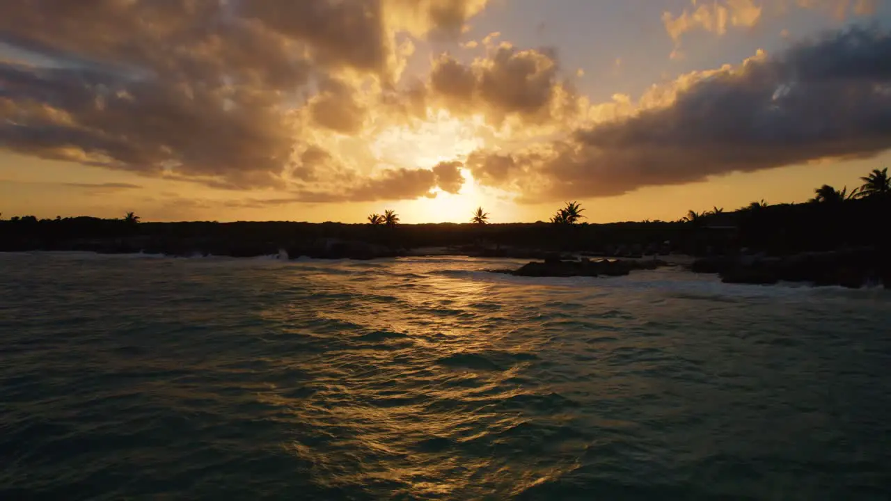 Drone Flying Fast Over Sea At Sunset Time Malaga Spain Europe