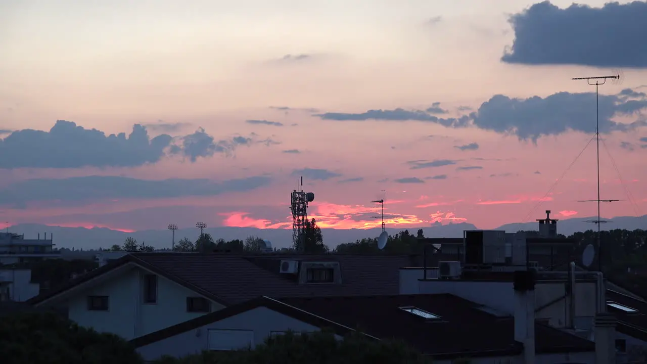 Italy Sunset With Telecommunications Device And Plane Zoom In