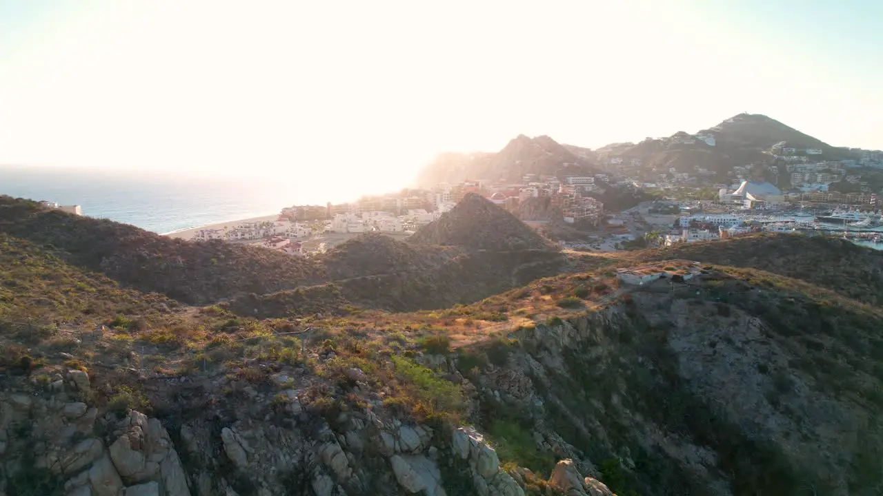 K Drone Flying Over Cabo Mountains at Sunset