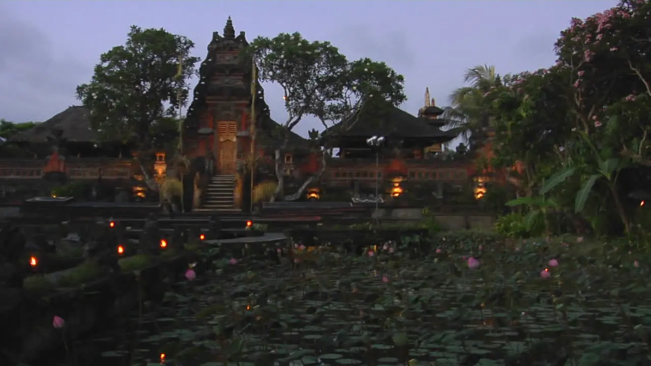 Lights Flicker On The Grounds Of A Temple In Bali Indonesia