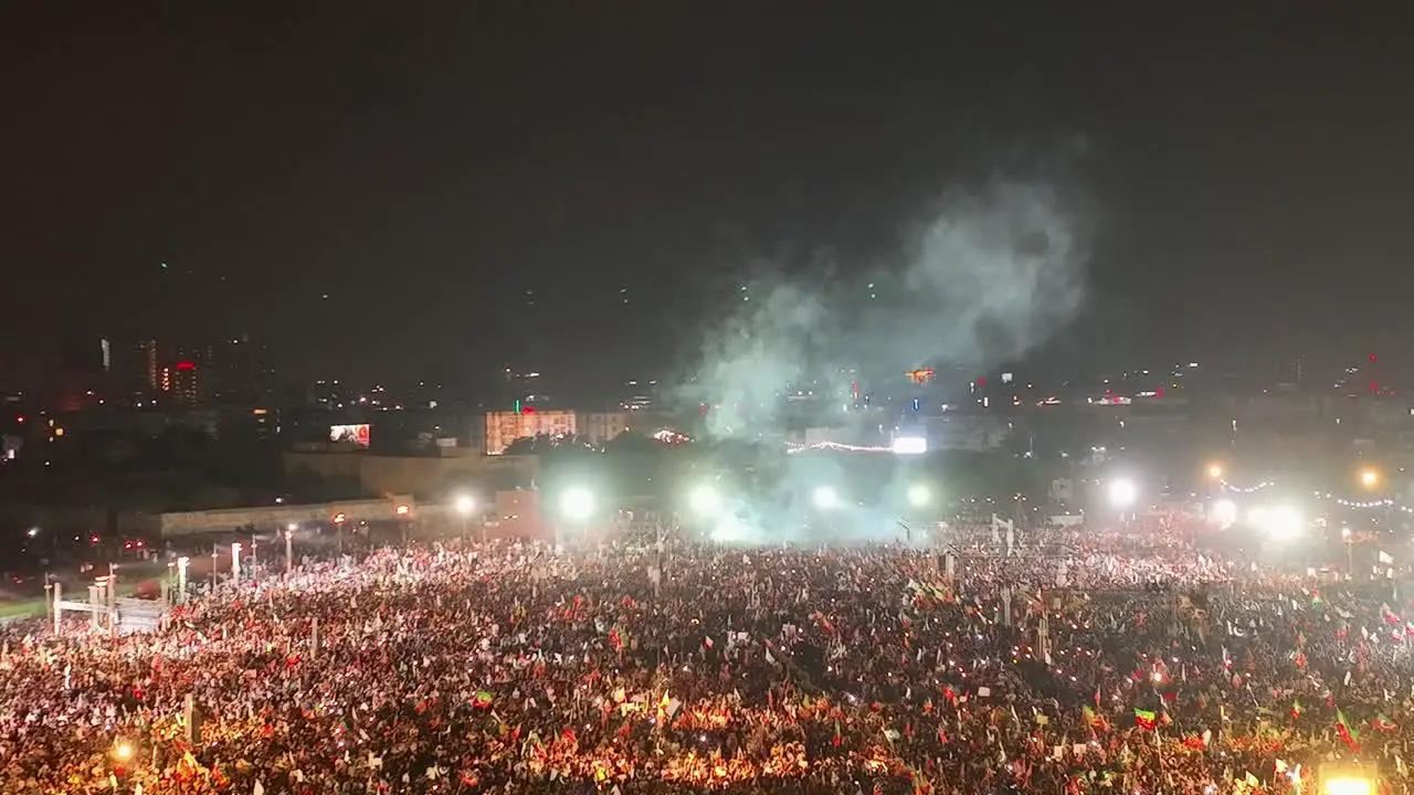 Aerial view of lighting above the huge crowd i PTI show