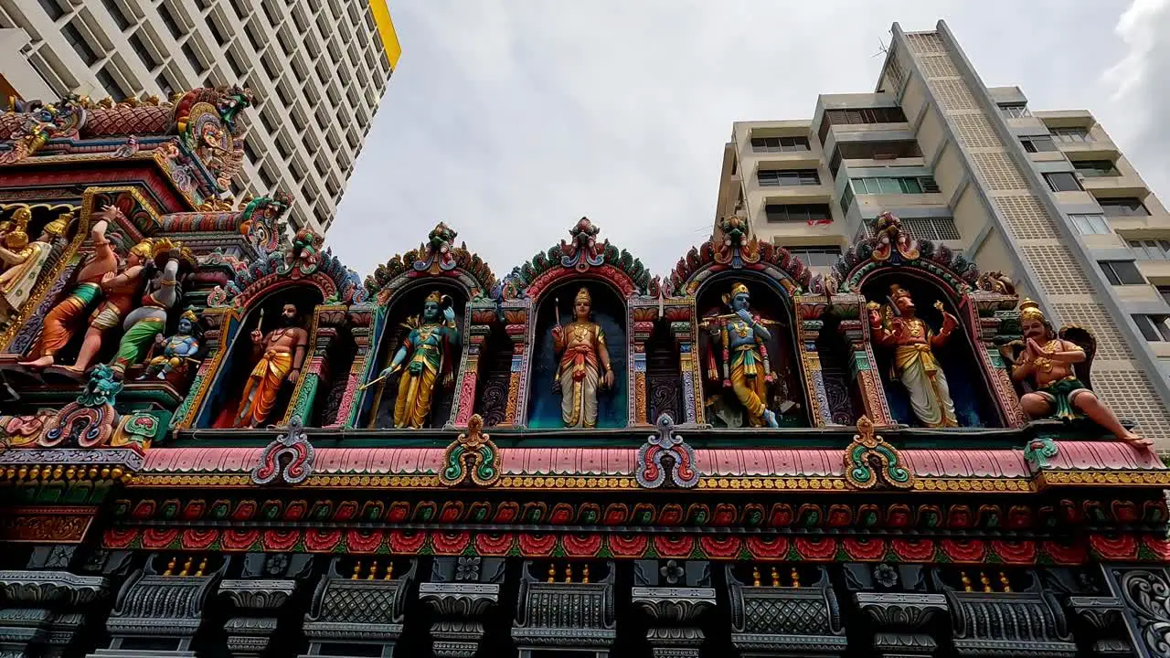 Low Angle View of Hindu Temple With Colorful Sculptures Singapore Dolly