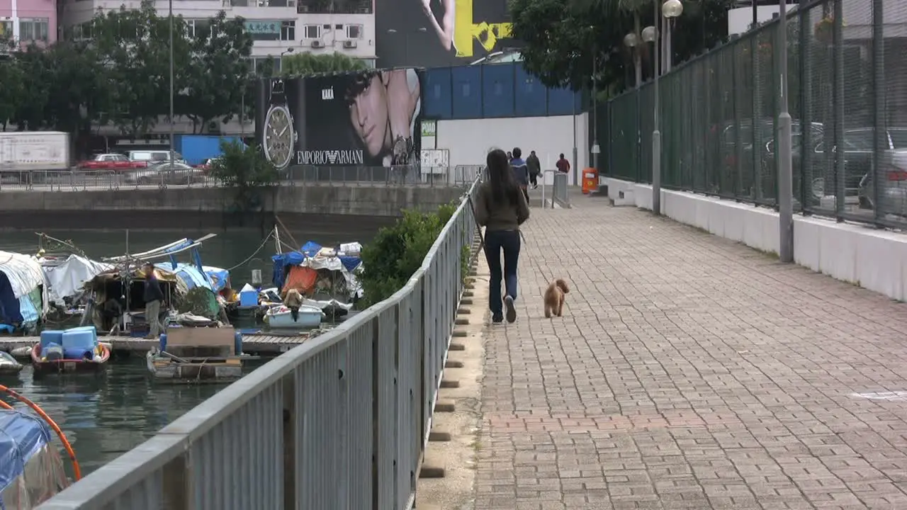 Hong Kong woman walking dog