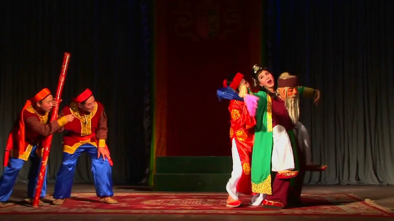 Characters perform in a Vietnamese opera