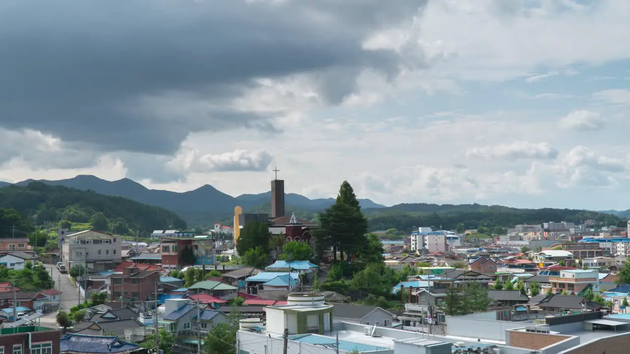 Morning Blue Sky With Thick Rolling Cumulus Clouds Over Geumsan In South Korea