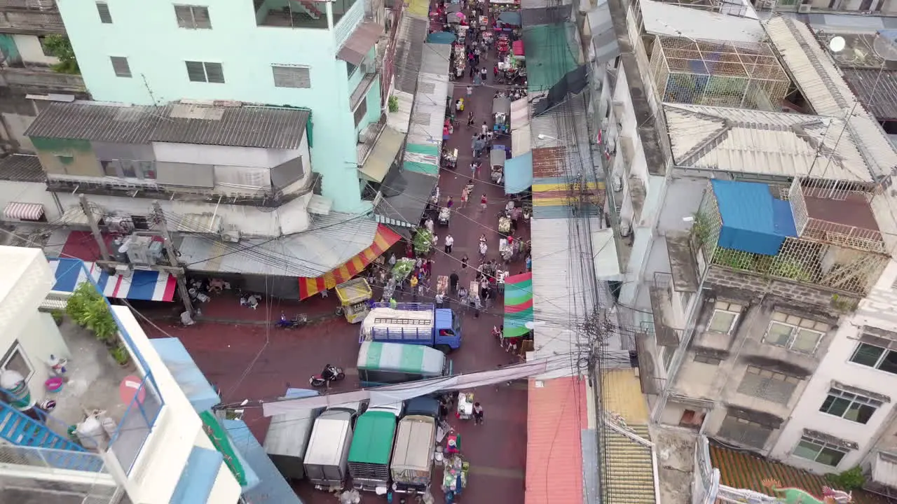 Aerial of Bangkok Market Looking Down