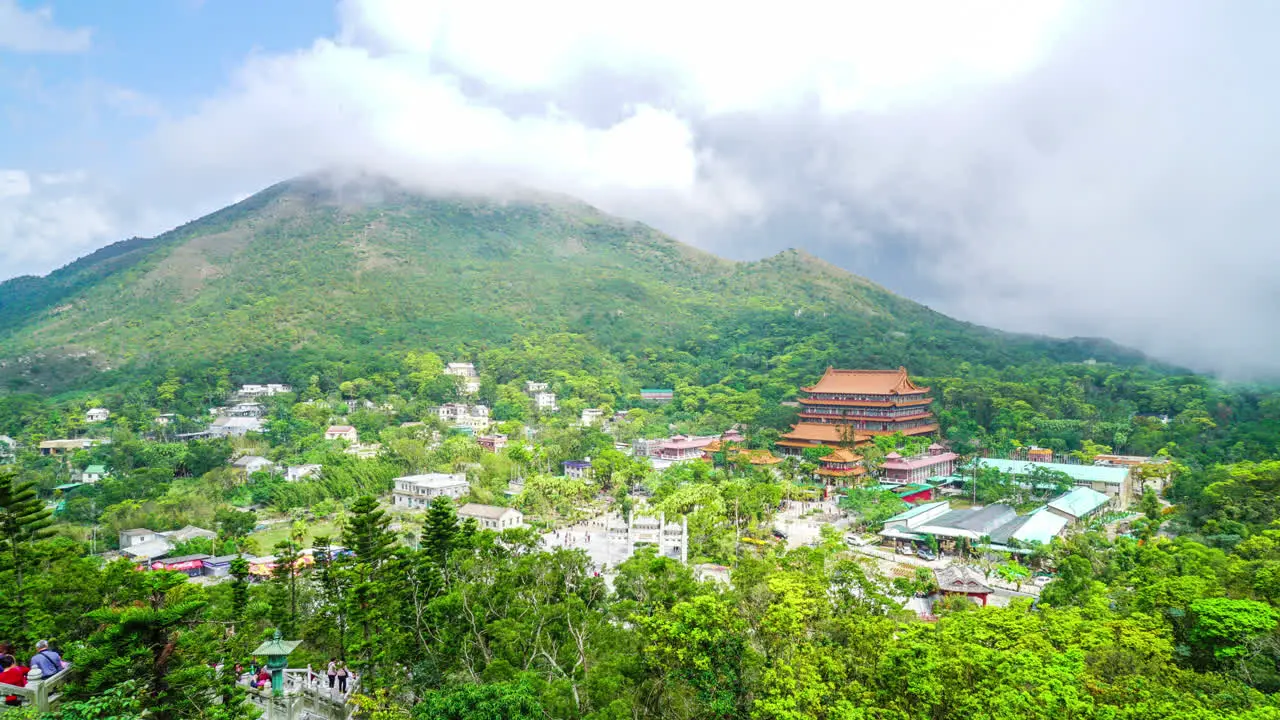 timelapse The big Buddha on Ngong Ping village Hong Kong