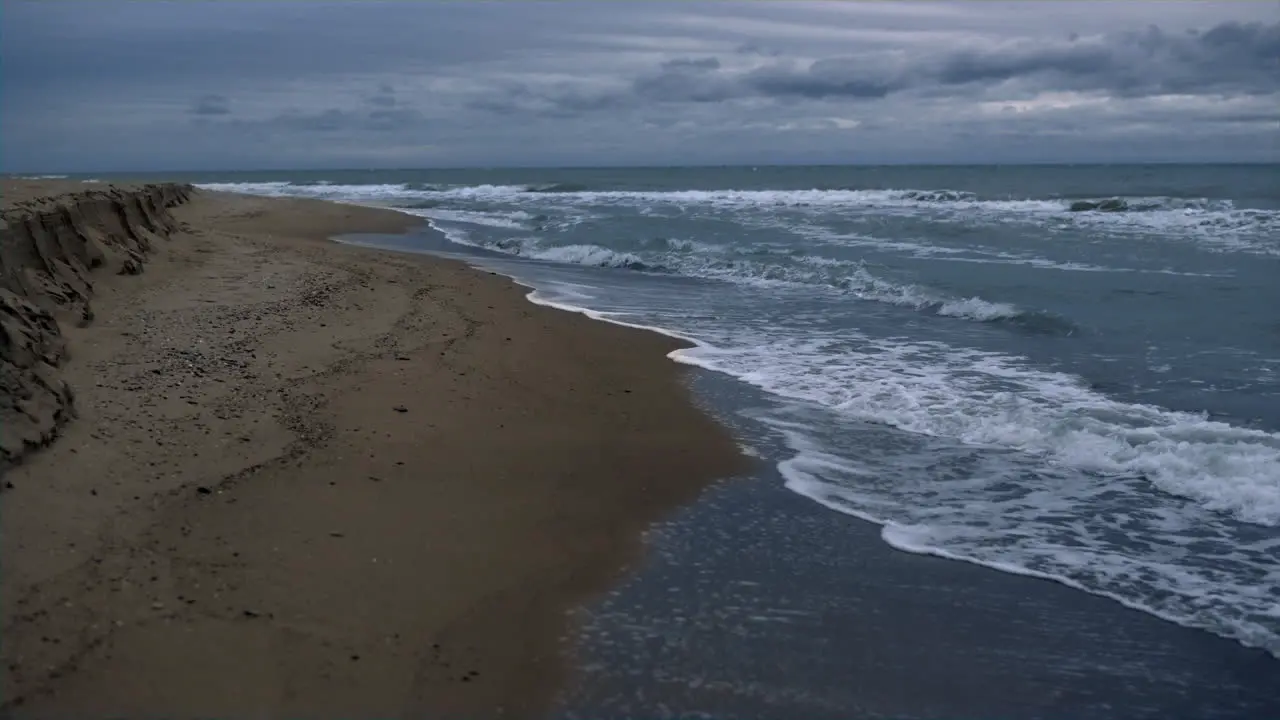 Beautiful sea beach landscape background in evening dark Waves crashing shore