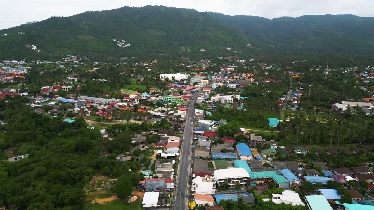 drone approaching koh samui Thailand small village attraction of tourist south east asia travel destination