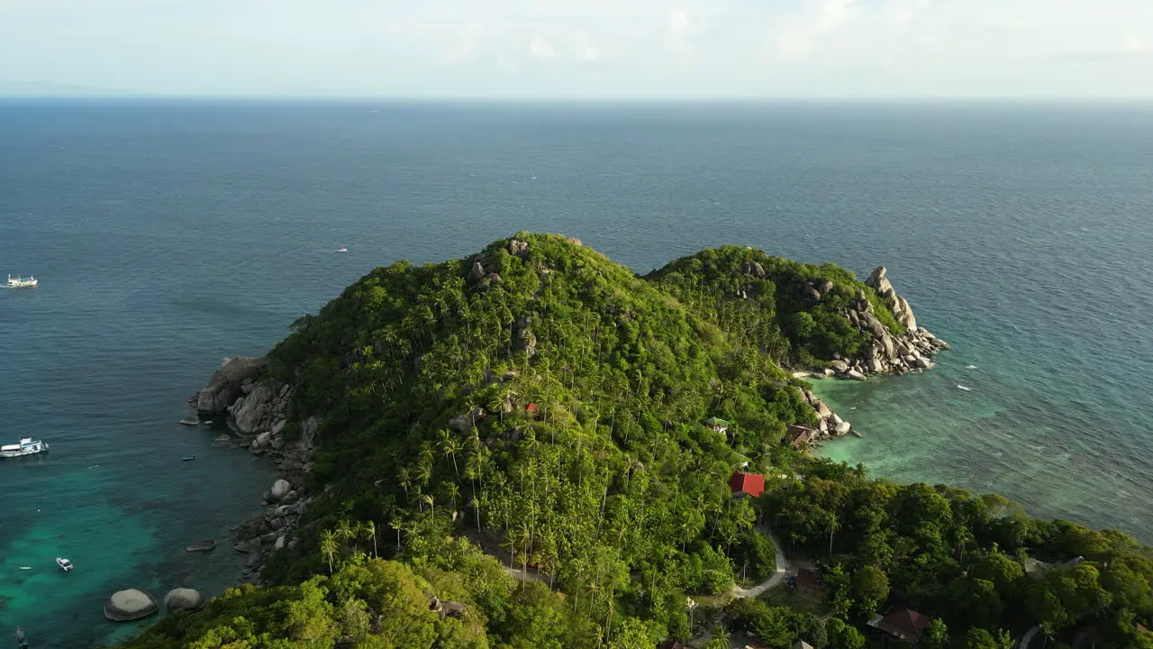 Aerial view of scenic thailand travel destination drone fly above natural peninsula in south of koh tao island