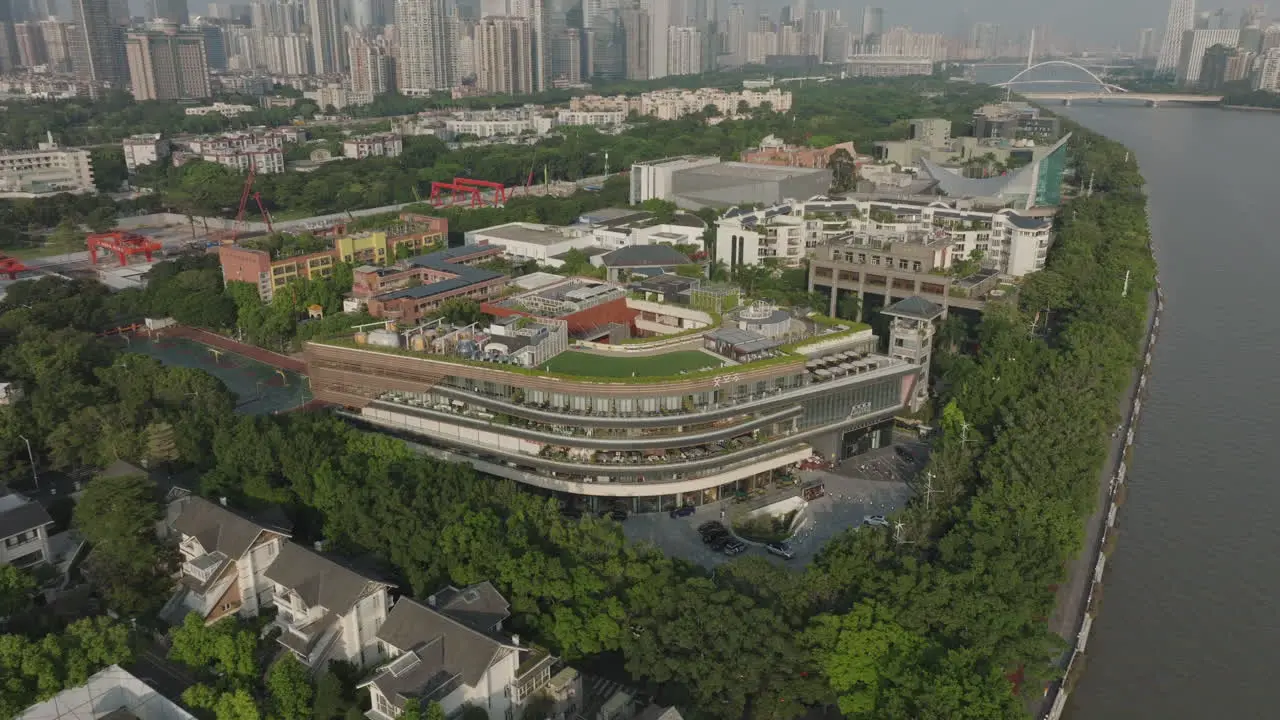 Aerial focus of a hospital in Guangzhou city