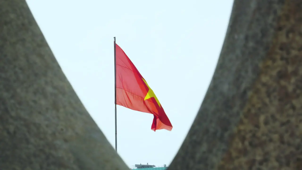 Vietnam flag flies between the tree branch