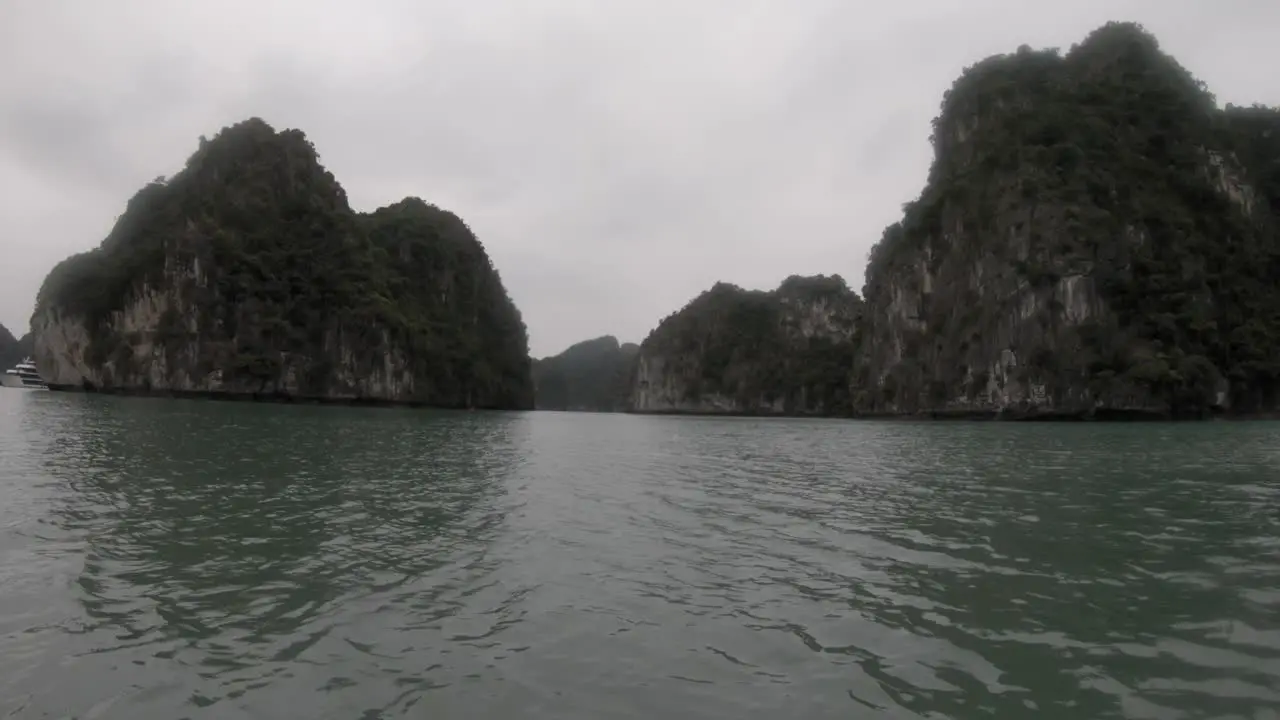 islands nestled within the stunning Halong Bay in Vietnam captured using a GoPro from a kayak