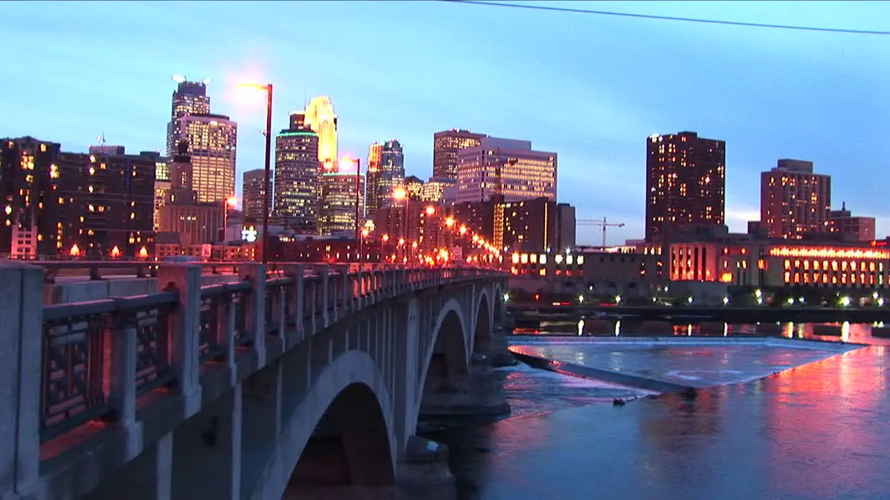 Swishpan Creating Trace Lights Of Minneapolis Minnesota Skyline At Twilight