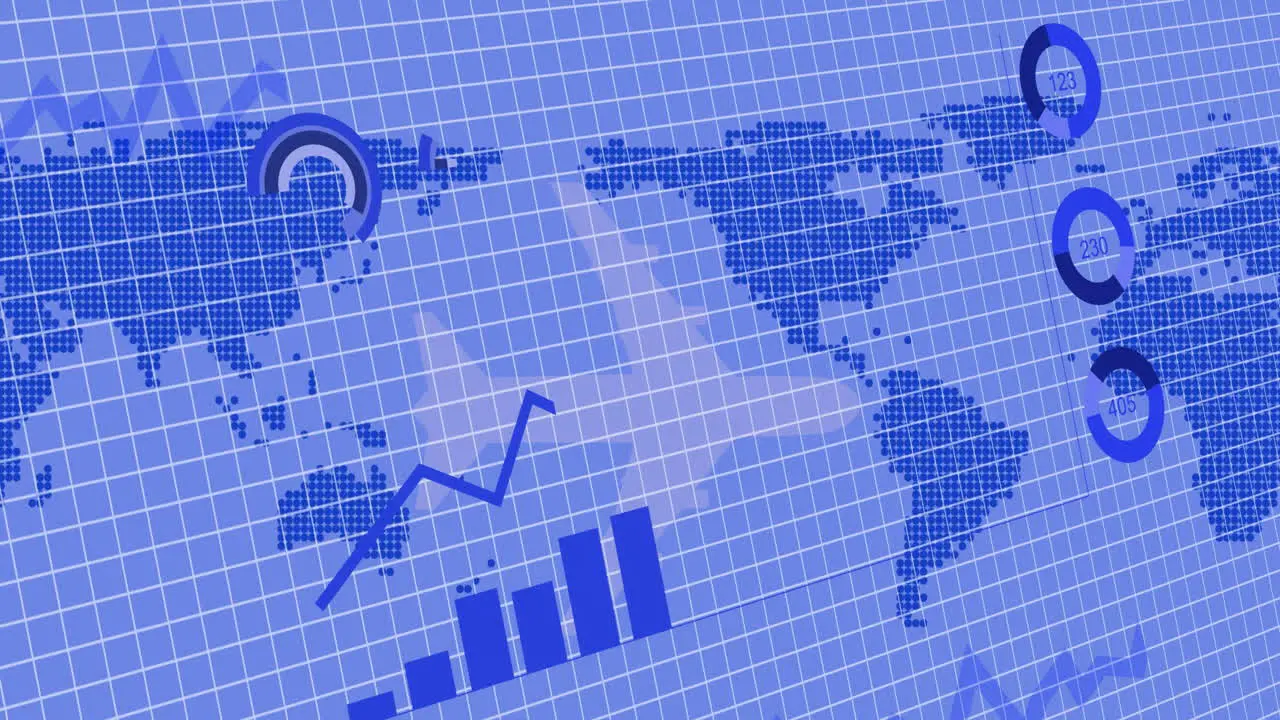 Animation of diagrams and data processing over world map and plane