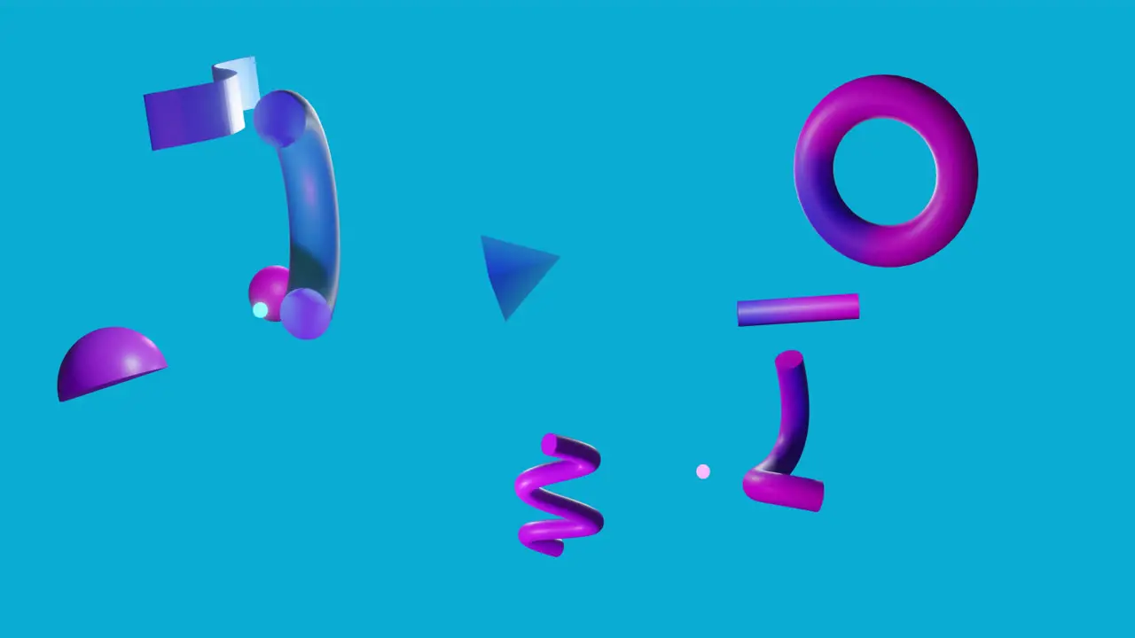 Animation of shapes moving on blue background