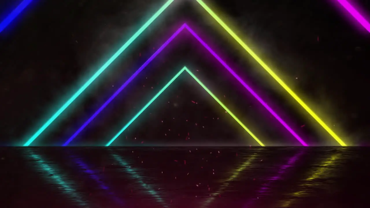 Animation of colourful neon shapes moving on black background