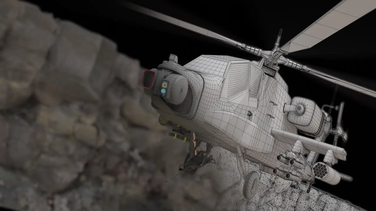 a 3D Rendered futuristic air force helicopter in the visual effects CGI industry being transformed by a feathered cross wipe