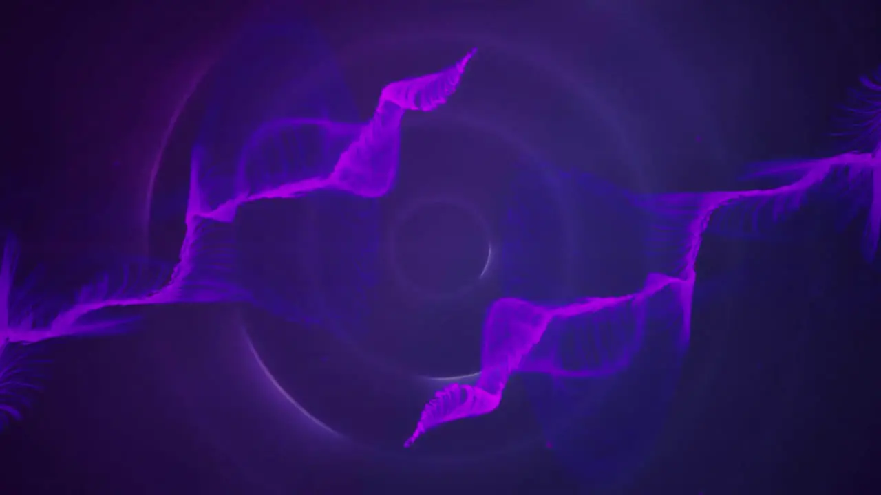 Animation of purple waves and rings of light moving on dark background