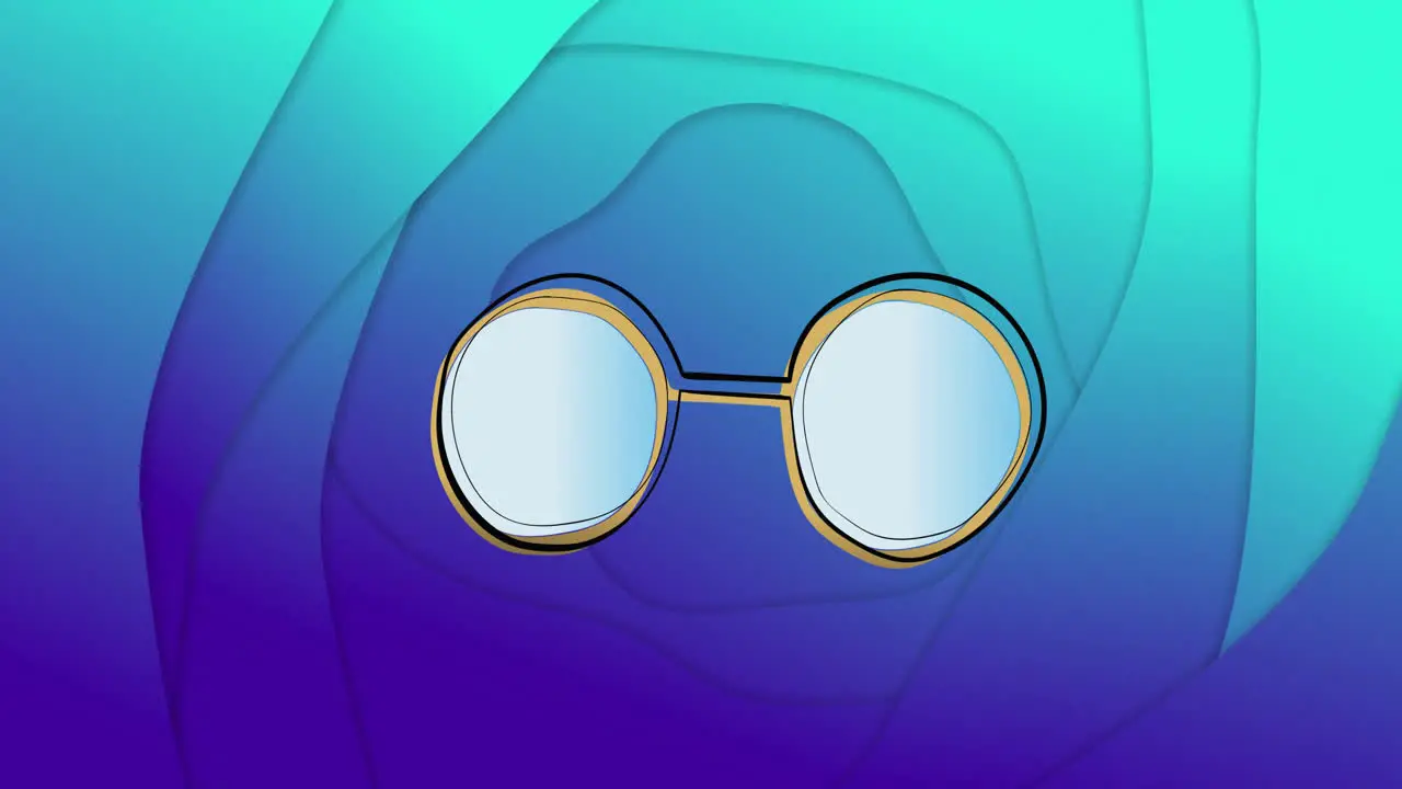 Animation of changing spectacles and sunglasses over blue abstract liquid background