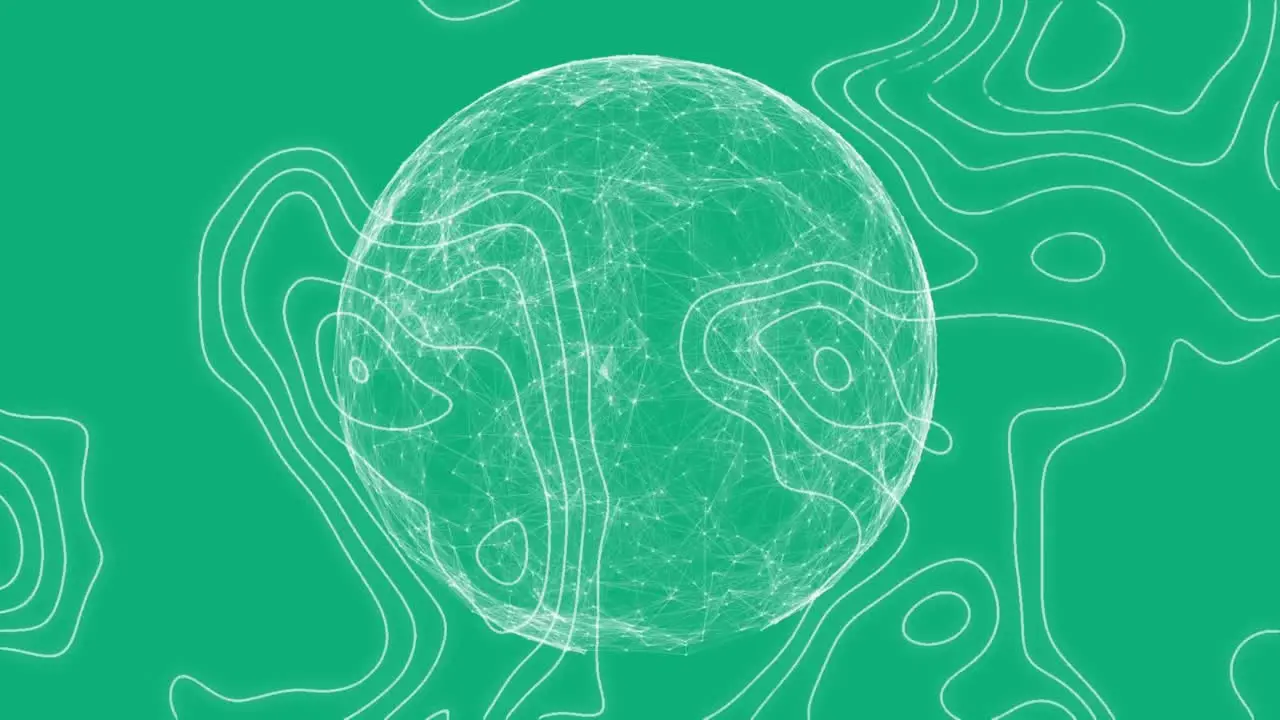 Animation of shapes moving and globe on green background